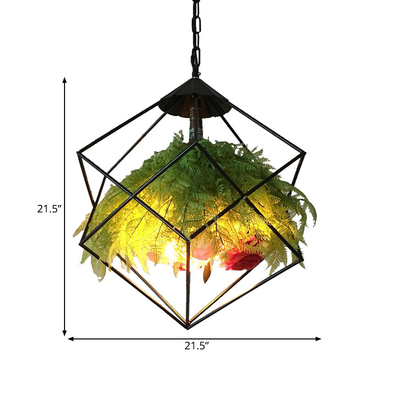 18"/21.5" Wide 1 Head Metal Pendant Lamp Antique Black Geometric Restaurant LED Down Lighting with Plant Decoration Clearhalo 'Art Deco Pendants' 'Black' 'Cast Iron' 'Ceiling Lights' 'Ceramic' 'Crystal' 'Industrial Pendants' 'Industrial' 'Metal' 'Middle Century Pendants' 'Pendant Lights' 'Pendants' 'Rustic Pendants' 'Tiffany' Lighting' 519425