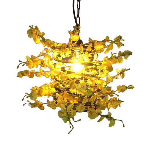 1 Head Metal Ceiling Light Antique Yellow and Green Plant Restaurant LED Down Lighting Pendant Clearhalo 'Art Deco Pendants' 'Cast Iron' 'Ceiling Lights' 'Ceramic' 'Crystal' 'Industrial Pendants' 'Industrial' 'Metal' 'Middle Century Pendants' 'Pendant Lights' 'Pendants' 'Tiffany' Lighting' 519512