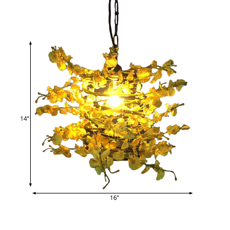 1 Head Metal Ceiling Light Antique Yellow and Green Plant Restaurant LED Down Lighting Pendant Clearhalo 'Art Deco Pendants' 'Cast Iron' 'Ceiling Lights' 'Ceramic' 'Crystal' 'Industrial Pendants' 'Industrial' 'Metal' 'Middle Century Pendants' 'Pendant Lights' 'Pendants' 'Tiffany' Lighting' 519514