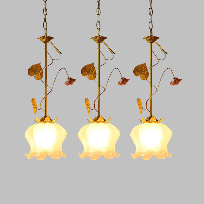 Blossom Dining Room Cluster Pendant Countryside Metal 3 Heads Green LED Suspension Light with Round/Linear Canopy Clearhalo 'Ceiling Lights' 'Pendant Lights' 'Pendants' Lighting' 519601