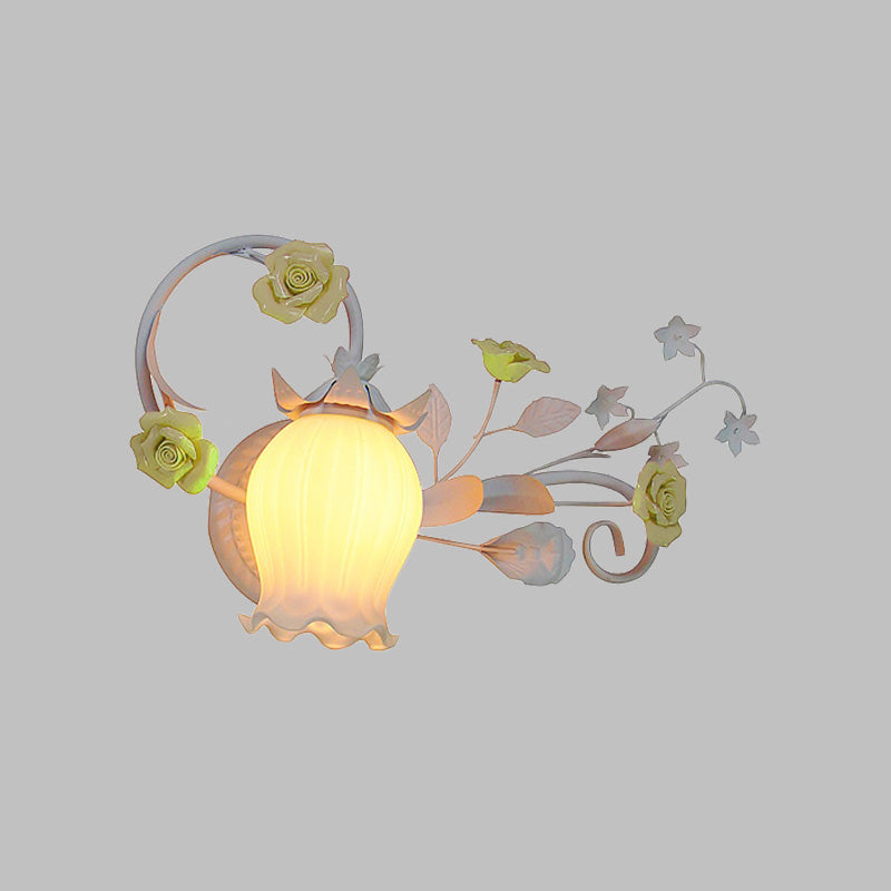 Metal Floral Wall Lamp Sconce Pastoral 1-Light Living Room Wall Light Fixture in Yellow/Pink/Blue Clearhalo 'Wall Lamps & Sconces' 'Wall Lights' Lighting' 519641