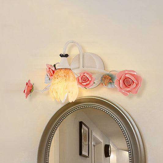 1 Bulb Sconce Lamp Korean Garden Floral Metal Wall Light Fixture in White for Bathroom Clearhalo 'Wall Lamps & Sconces' 'Wall Lights' Lighting' 519770