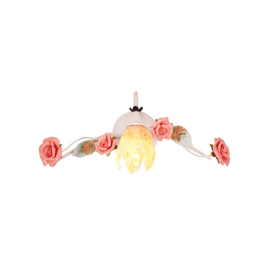 1 Bulb Sconce Lamp Korean Garden Floral Metal Wall Light Fixture in White for Bathroom Clearhalo 'Wall Lamps & Sconces' 'Wall Lights' Lighting' 519771