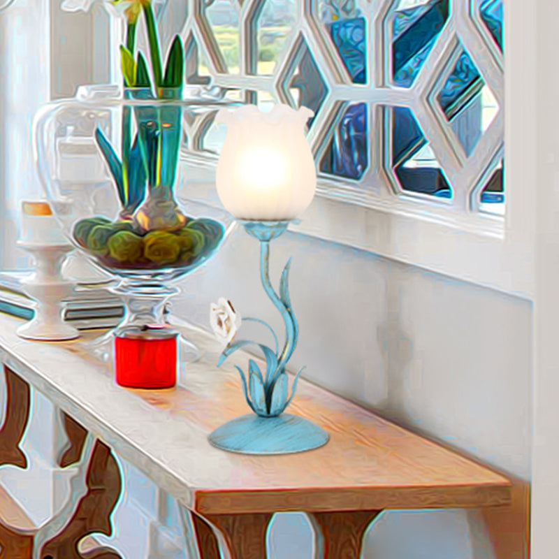 1 Bulb Blossom Table Lighting Romantic Pastoral Blue/Pink Metal Nightstand Lamp for Living Room Clearhalo 'Lamps' 'Table Lamps' Lighting' 519814