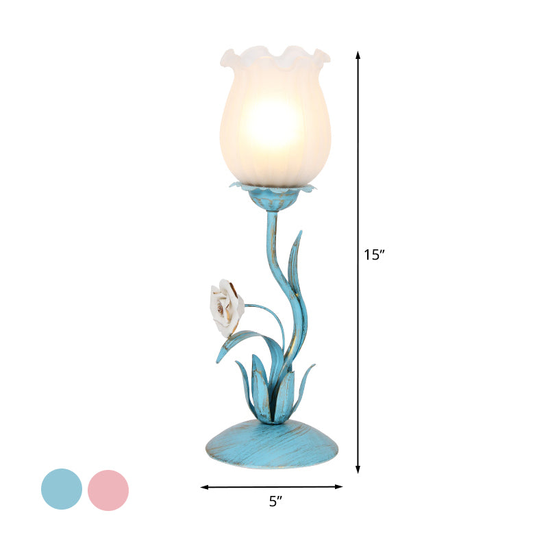1 Bulb Blossom Table Lighting Romantic Pastoral Blue/Pink Metal Nightstand Lamp for Living Room Clearhalo 'Lamps' 'Table Lamps' Lighting' 519816