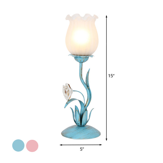 1 Bulb Blossom Table Lighting Romantic Pastoral Blue/Pink Metal Nightstand Lamp for Living Room Clearhalo 'Lamps' 'Table Lamps' Lighting' 519816