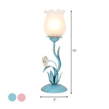 1 Bulb Blossom Table Lighting Romantic Pastoral Blue/Pink Metal Nightstand Lamp for Living Room Clearhalo 'Lamps' 'Table Lamps' Lighting' 519816