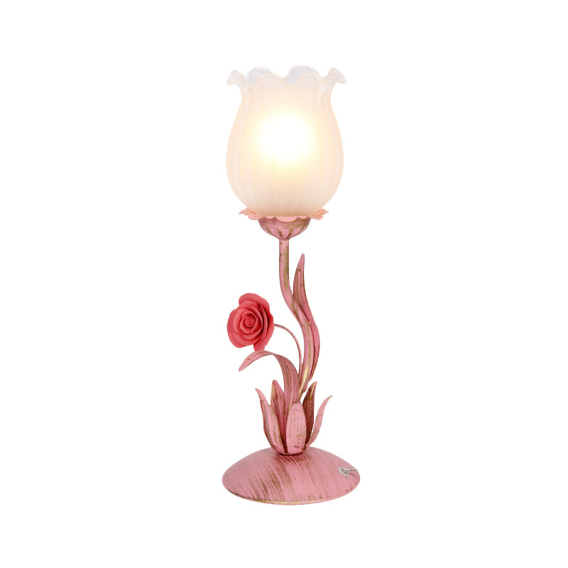 1 Bulb Blossom Table Lighting Romantic Pastoral Blue/Pink Metal Nightstand Lamp for Living Room Clearhalo 'Lamps' 'Table Lamps' Lighting' 519819
