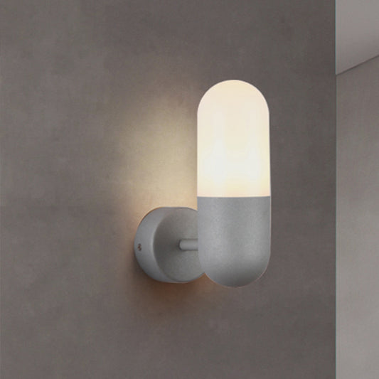 Capsule Metal Wall Sconce Light Postmodern 1 Light Black/Gray/White Wall Mounted Light for Bedroom Clearhalo 'Cast Iron' 'Glass' 'Industrial' 'Modern wall lights' 'Modern' 'Tiffany' 'Traditional wall lights' 'Wall Lamps & Sconces' 'Wall Lights' Lighting' 519836