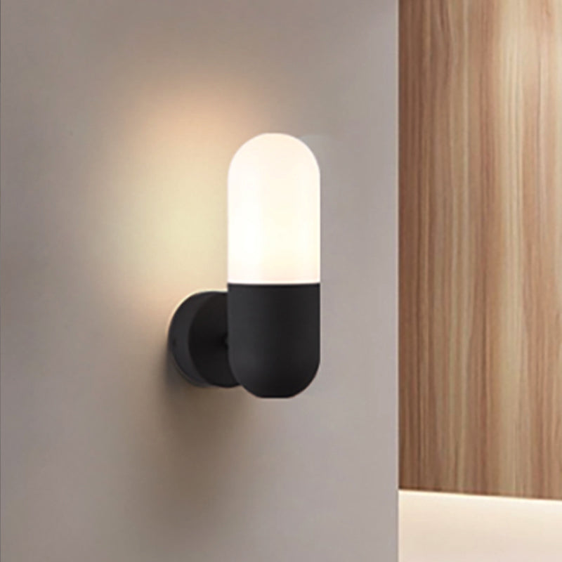 Capsule Metal Wall Sconce Light Postmodern 1 Light Black/Gray/White Wall Mounted Light for Bedroom Clearhalo 'Cast Iron' 'Glass' 'Industrial' 'Modern wall lights' 'Modern' 'Tiffany' 'Traditional wall lights' 'Wall Lamps & Sconces' 'Wall Lights' Lighting' 519837