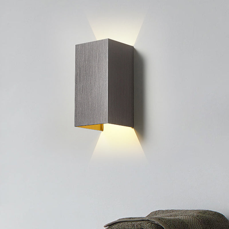 Cuboid Up and Down LED Wall Sconce Contemporary Metal Gold/Coffee/Grey Sconce Light Fixture for Bedroom Clearhalo 'Cast Iron' 'Glass' 'Industrial' 'Modern wall lights' 'Modern' 'Tiffany' 'Traditional wall lights' 'Wall Lamps & Sconces' 'Wall Lights' Lighting' 519858