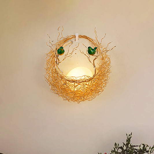 Yellow Nest Wall Mount Light Postmodern 1 Light Opal Glass Sconce Light for Living Room Clearhalo 'Cast Iron' 'Glass' 'Industrial' 'Modern wall lights' 'Modern' 'Tiffany' 'Traditional wall lights' 'Wall Lamps & Sconces' 'Wall Lights' Lighting' 519877