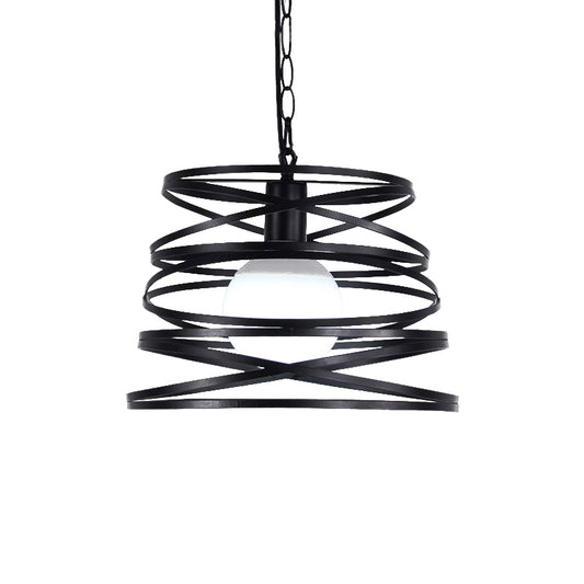 Spiral Shade Restaurant Hanging Light Industrial Metal 1 Bulb Black/White Ceiling Pendant Lamp with Wire Guard and Chain Clearhalo 'Art Deco Pendants' 'Black' 'Cast Iron' 'Ceiling Lights' 'Ceramic' 'Crystal' 'Industrial Pendants' 'Industrial' 'Metal' 'Middle Century Pendants' 'Pendant Lights' 'Pendants' 'Rustic Pendants' 'Tiffany' Lighting' 5198