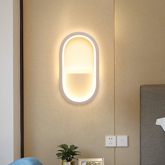 Oval Wall Light Fixture Contemporary Acrylic Black/White LED Wall Sconce in Warm/White Light