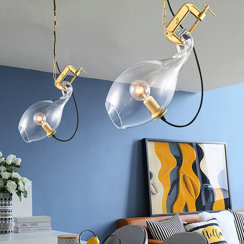 Sawing Suspension Lamp Modern Clear Glass 1-Bulb Gold Hanging Light Kit for Bedroom Gold Clearhalo 'Ceiling Lights' 'Glass shade' 'Glass' 'Modern Pendants' 'Modern' 'Pendant Lights' 'Pendants' Lighting' 519923