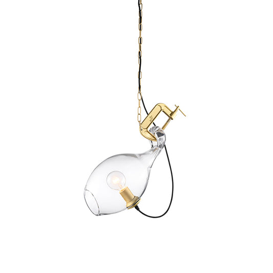 Sawing Suspension Lamp Modern Clear Glass 1-Bulb Gold Hanging Light Kit for Bedroom Clearhalo 'Ceiling Lights' 'Glass shade' 'Glass' 'Modern Pendants' 'Modern' 'Pendant Lights' 'Pendants' Lighting' 519925