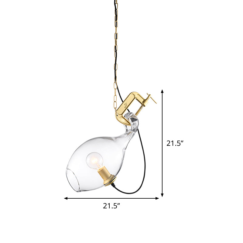 Sawing Suspension Lamp Modern Clear Glass 1-Bulb Gold Hanging Light Kit for Bedroom Clearhalo 'Ceiling Lights' 'Glass shade' 'Glass' 'Modern Pendants' 'Modern' 'Pendant Lights' 'Pendants' Lighting' 519927