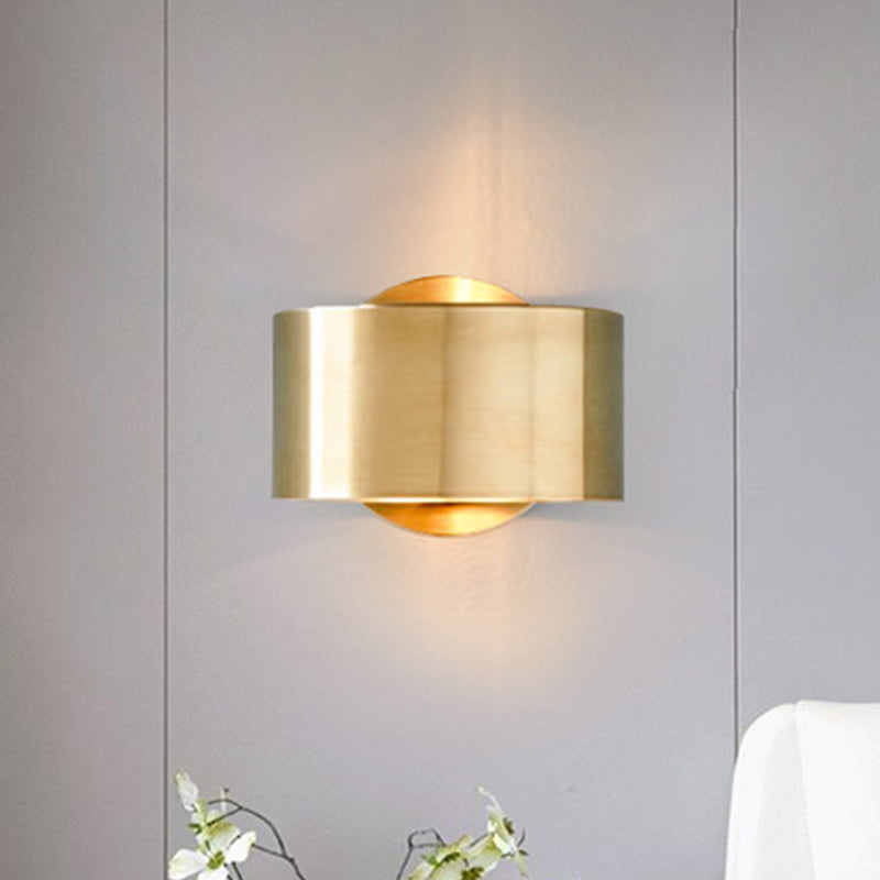 Gold Half-Cylinder Wall Light Fixture Postmodern 1 Light Metal Flush Wall Sconce Clearhalo 'Cast Iron' 'Glass' 'Industrial' 'Modern wall lights' 'Modern' 'Tiffany' 'Traditional wall lights' 'Wall Lamps & Sconces' 'Wall Lights' Lighting' 519936
