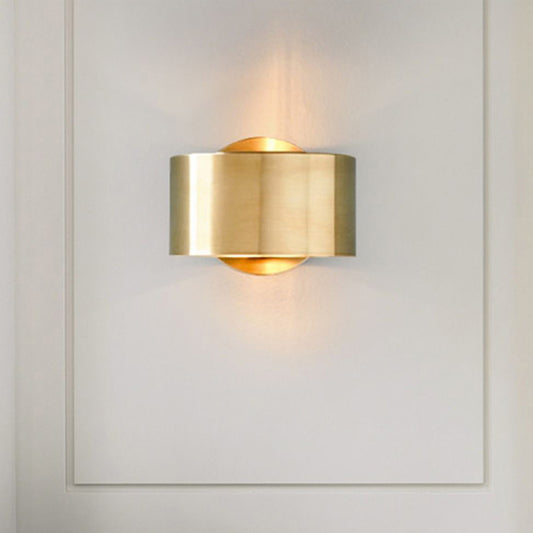 Gold Half-Cylinder Wall Light Fixture Postmodern 1 Light Metal Flush Wall Sconce Clearhalo 'Cast Iron' 'Glass' 'Industrial' 'Modern wall lights' 'Modern' 'Tiffany' 'Traditional wall lights' 'Wall Lamps & Sconces' 'Wall Lights' Lighting' 519937