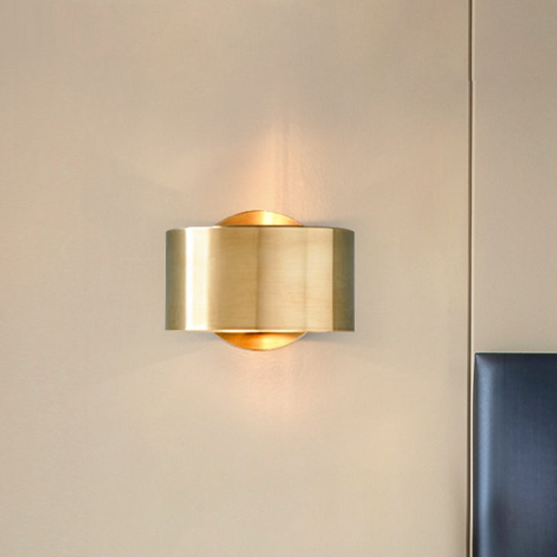 Gold Half-Cylinder Wall Light Fixture Postmodern 1 Light Metal Flush Wall Sconce Clearhalo 'Cast Iron' 'Glass' 'Industrial' 'Modern wall lights' 'Modern' 'Tiffany' 'Traditional wall lights' 'Wall Lamps & Sconces' 'Wall Lights' Lighting' 519938