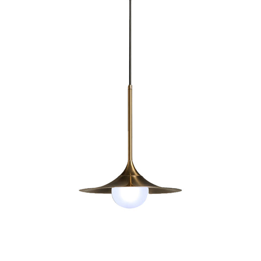 Iron Horn Shape Down Lighting Modernism 1 Head Ceiling Lamp Fixture in Brass with Orb Milk Glass Shade Clearhalo 'Ceiling Lights' 'Glass shade' 'Glass' 'Modern Pendants' 'Modern' 'Pendant Lights' 'Pendants' Lighting' 519941