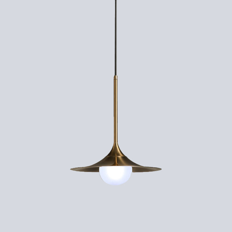 Iron Horn Shape Down Lighting Modernism 1 Head Ceiling Lamp Fixture in Brass with Orb Milk Glass Shade Clearhalo 'Ceiling Lights' 'Glass shade' 'Glass' 'Modern Pendants' 'Modern' 'Pendant Lights' 'Pendants' Lighting' 519942