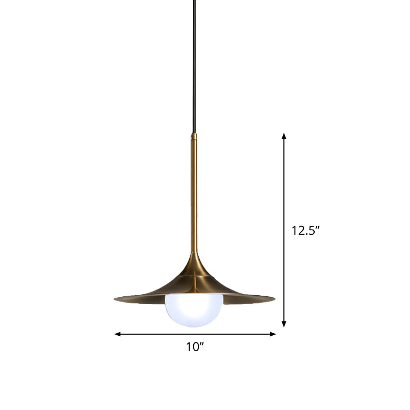 Iron Horn Shape Down Lighting Modernism 1 Head Ceiling Lamp Fixture in Brass with Orb Milk Glass Shade Clearhalo 'Ceiling Lights' 'Glass shade' 'Glass' 'Modern Pendants' 'Modern' 'Pendant Lights' 'Pendants' Lighting' 519943