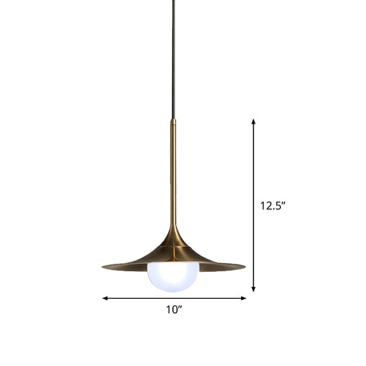 Iron Horn Shape Down Lighting Modernism 1 Head Ceiling Lamp Fixture in Brass with Orb Milk Glass Shade Clearhalo 'Ceiling Lights' 'Glass shade' 'Glass' 'Modern Pendants' 'Modern' 'Pendant Lights' 'Pendants' Lighting' 519943