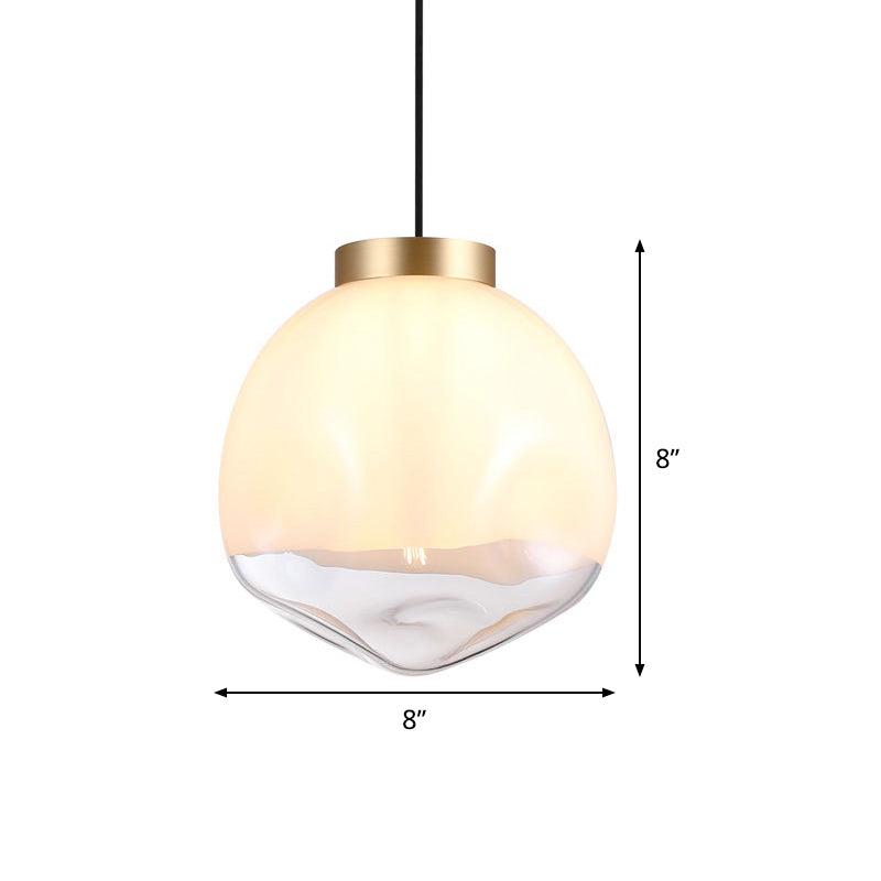 Modern Globe Hanging Lamp White and Clear Dimpled Glass 1-Head Bedside Pendant Ceiling Light in Brass Clearhalo 'Ceiling Lights' 'Glass shade' 'Glass' 'Modern Pendants' 'Modern' 'Pendant Lights' 'Pendants' Lighting' 519977