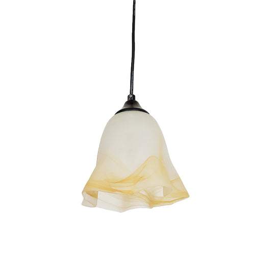 Contemporary 1-Light Down Light with White Frosted Glass Shade Black Floral Ceiling Hang Fixture Clearhalo 'Ceiling Lights' 'Glass shade' 'Glass' 'Modern Pendants' 'Modern' 'Pendant Lights' 'Pendants' Lighting' 519993