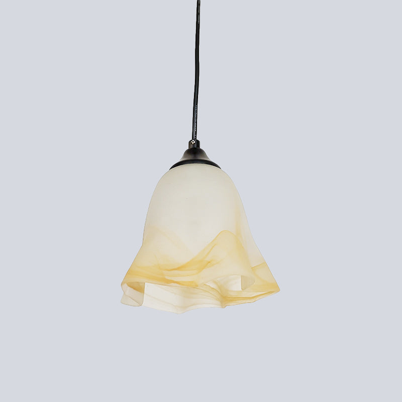 Contemporary 1-Light Down Light with White Frosted Glass Shade Black Floral Ceiling Hang Fixture Clearhalo 'Ceiling Lights' 'Glass shade' 'Glass' 'Modern Pendants' 'Modern' 'Pendant Lights' 'Pendants' Lighting' 519994