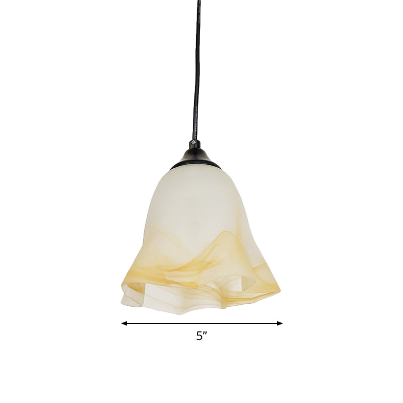Contemporary 1-Light Down Light with White Frosted Glass Shade Black Floral Ceiling Hang Fixture Clearhalo 'Ceiling Lights' 'Glass shade' 'Glass' 'Modern Pendants' 'Modern' 'Pendant Lights' 'Pendants' Lighting' 519995