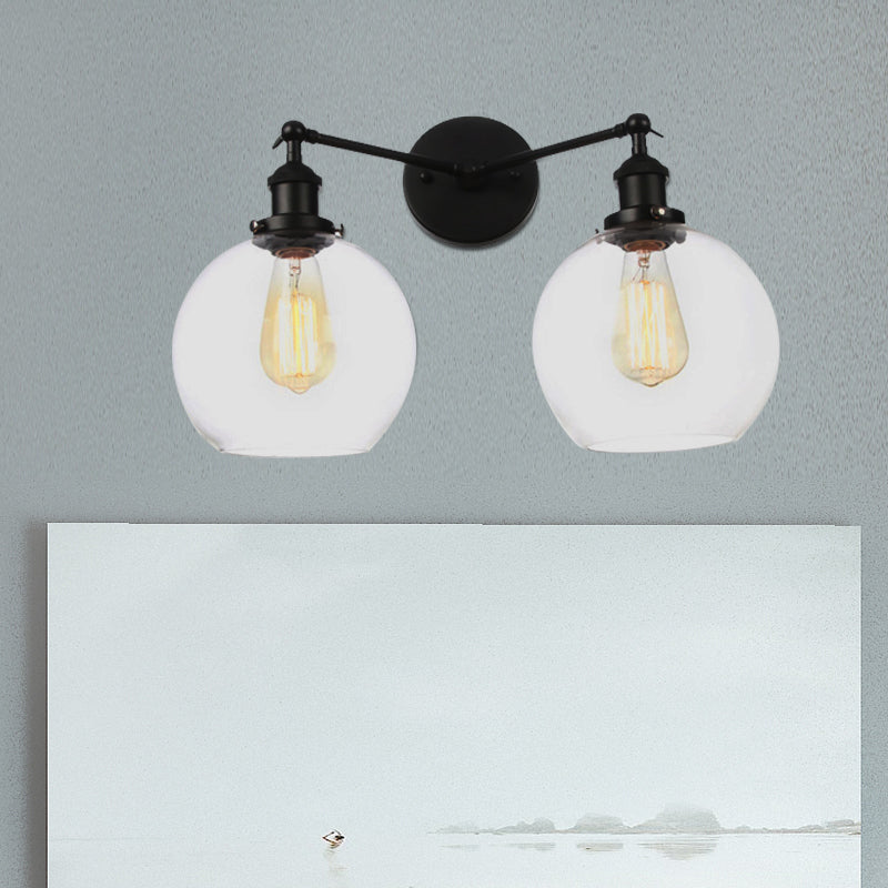 Black/Chrome/Copper 2 Lights Wall Mount Light Farmhouse Globe Sconce Lighting Fixture for Living Room Clearhalo 'Art deco wall lights' 'Cast Iron' 'Glass' 'Industrial wall lights' 'Industrial' 'Middle century wall lights' 'Modern' 'Rustic wall lights' 'Tiffany' 'Traditional wall lights' 'Wall Lamps & Sconces' 'Wall Lights' Lighting' 520035