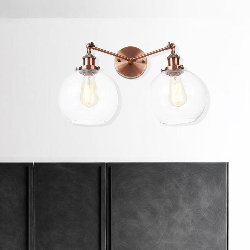 Black/Chrome/Copper 2 Lights Wall Mount Light Farmhouse Globe Sconce Lighting Fixture for Living Room Copper Clearhalo 'Art deco wall lights' 'Cast Iron' 'Glass' 'Industrial wall lights' 'Industrial' 'Middle century wall lights' 'Modern' 'Rustic wall lights' 'Tiffany' 'Traditional wall lights' 'Wall Lamps & Sconces' 'Wall Lights' Lighting' 520036