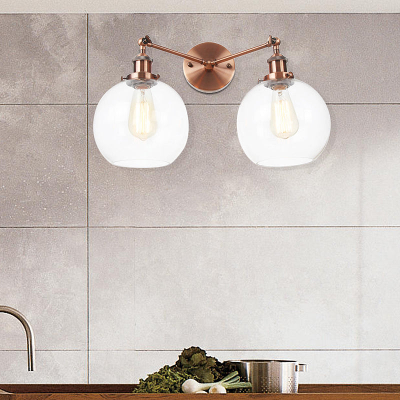 Black/Chrome/Copper 2 Lights Wall Mount Light Farmhouse Globe Sconce Lighting Fixture for Living Room Clearhalo 'Art deco wall lights' 'Cast Iron' 'Glass' 'Industrial wall lights' 'Industrial' 'Middle century wall lights' 'Modern' 'Rustic wall lights' 'Tiffany' 'Traditional wall lights' 'Wall Lamps & Sconces' 'Wall Lights' Lighting' 520037