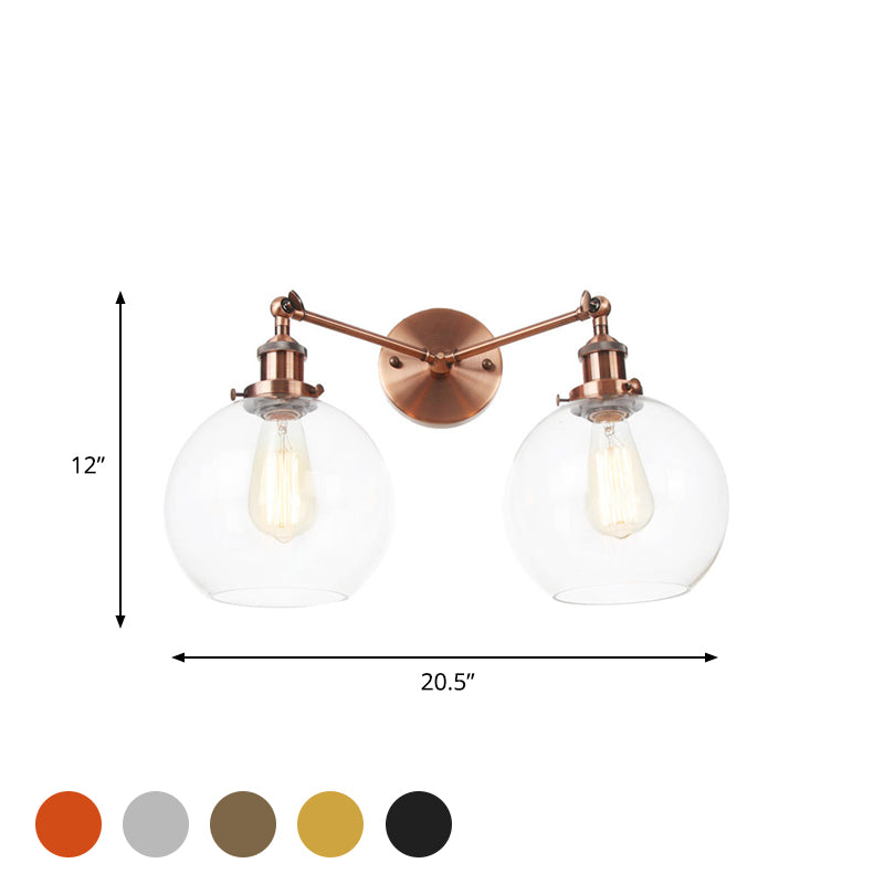 Black/Chrome/Copper 2 Lights Wall Mount Light Farmhouse Globe Sconce Lighting Fixture for Living Room Clearhalo 'Art deco wall lights' 'Cast Iron' 'Glass' 'Industrial wall lights' 'Industrial' 'Middle century wall lights' 'Modern' 'Rustic wall lights' 'Tiffany' 'Traditional wall lights' 'Wall Lamps & Sconces' 'Wall Lights' Lighting' 520038