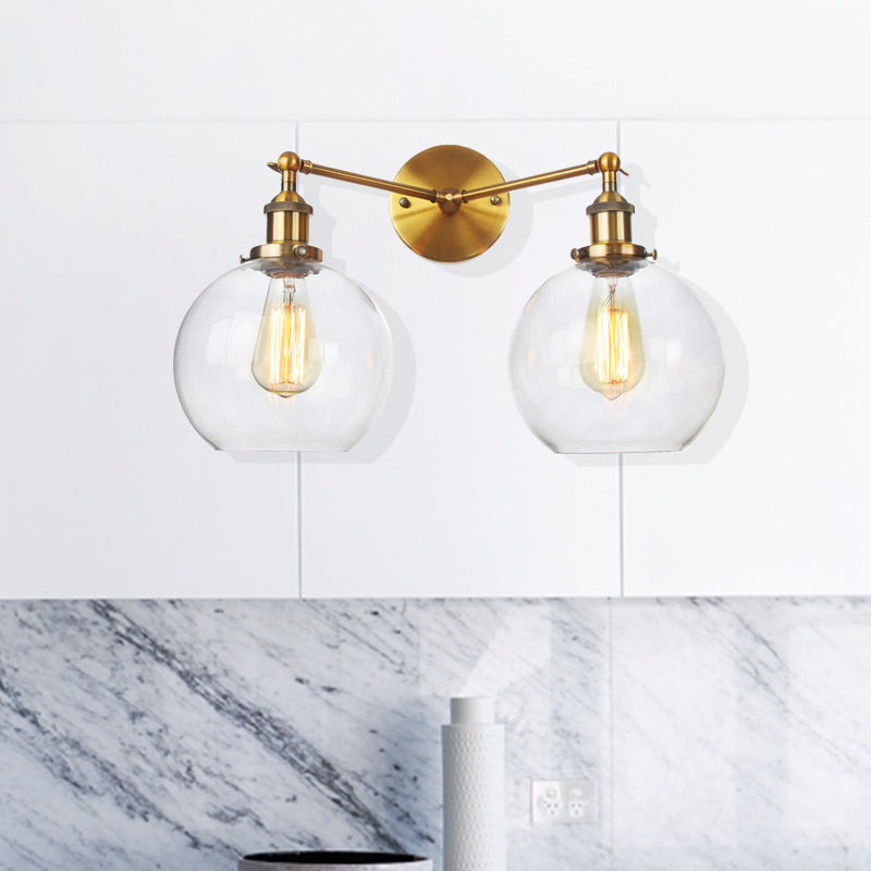 Black/Chrome/Copper 2 Lights Wall Mount Light Farmhouse Globe Sconce Lighting Fixture for Living Room Brass Clearhalo 'Art deco wall lights' 'Cast Iron' 'Glass' 'Industrial wall lights' 'Industrial' 'Middle century wall lights' 'Modern' 'Rustic wall lights' 'Tiffany' 'Traditional wall lights' 'Wall Lamps & Sconces' 'Wall Lights' Lighting' 520041