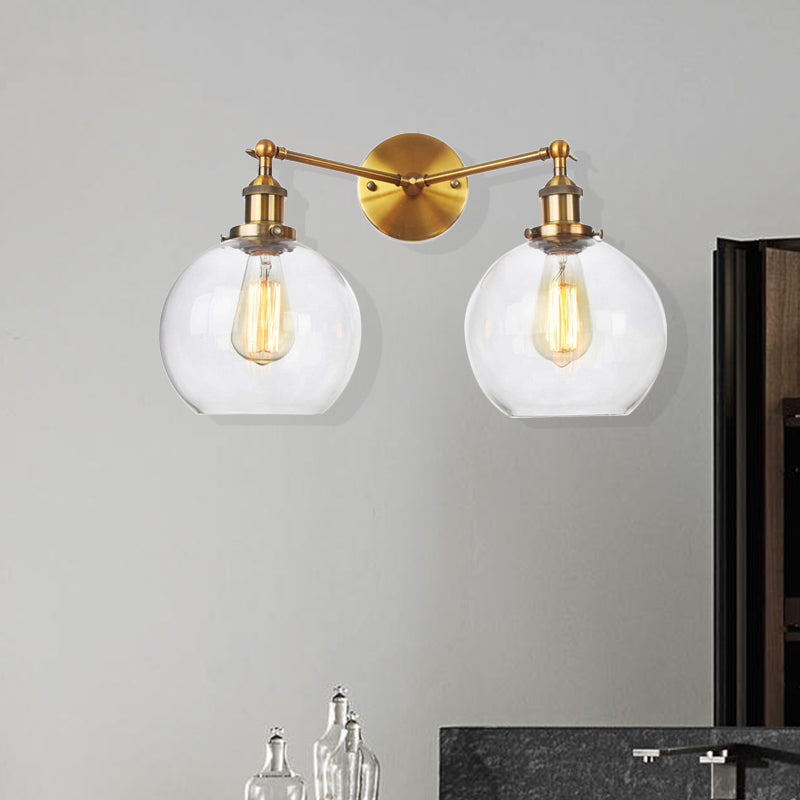 Black/Chrome/Copper 2 Lights Wall Mount Light Farmhouse Globe Sconce Lighting Fixture for Living Room Clearhalo 'Art deco wall lights' 'Cast Iron' 'Glass' 'Industrial wall lights' 'Industrial' 'Middle century wall lights' 'Modern' 'Rustic wall lights' 'Tiffany' 'Traditional wall lights' 'Wall Lamps & Sconces' 'Wall Lights' Lighting' 520042