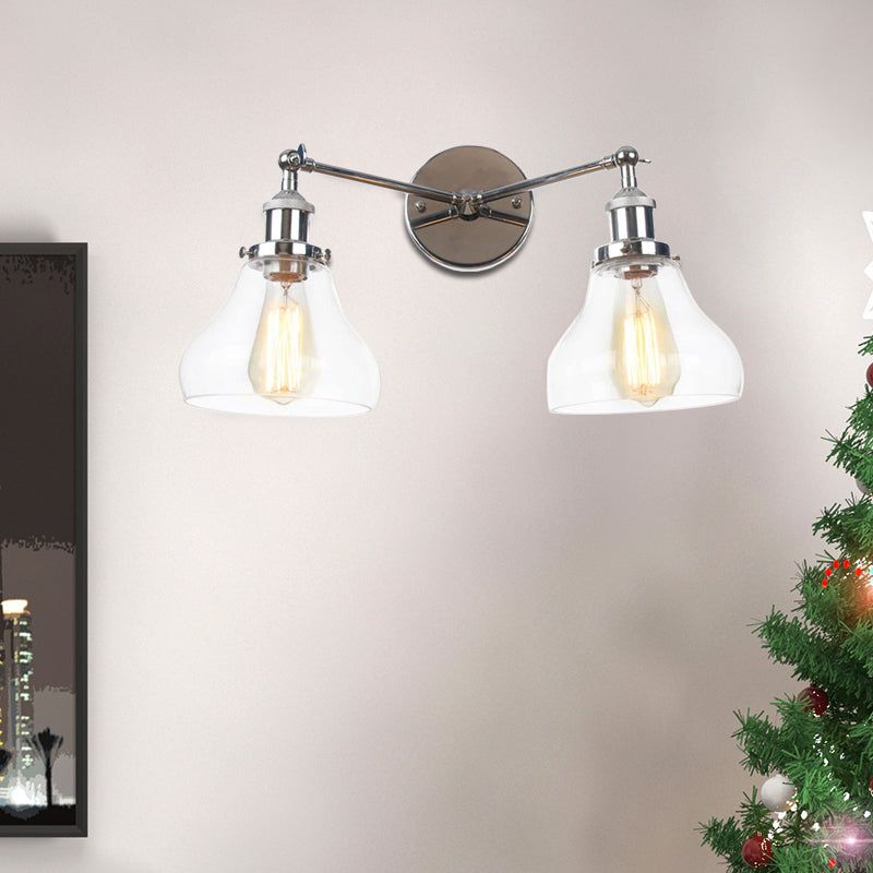 Clear Glass Black/Brass/Bronze Wall Lighting Pear Shaped 2 Lights Industrial Style Sconce Lamp Clearhalo 'Art deco wall lights' 'Cast Iron' 'Glass' 'Industrial wall lights' 'Industrial' 'Middle century wall lights' 'Modern' 'Rustic wall lights' 'Tiffany' 'Traditional wall lights' 'Wall Lamps & Sconces' 'Wall Lights' Lighting' 520074