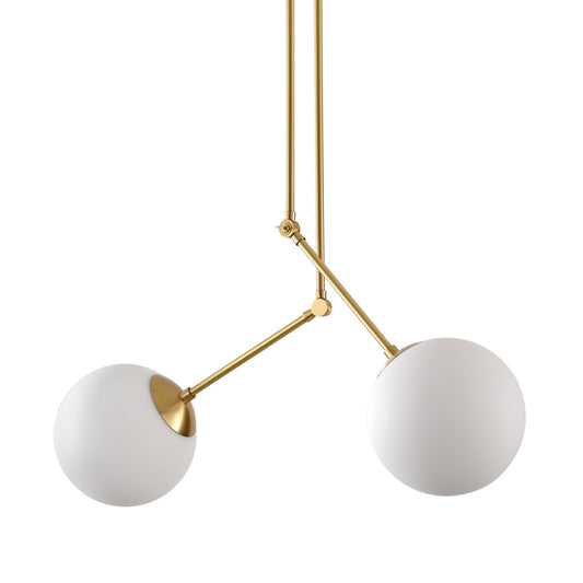 Simple Ball Multi Light Pendant White Glass 2 Heads Living Room Ceiling Lamp in Brass with Adjustable Node Clearhalo 'Ceiling Lights' 'Glass shade' 'Glass' 'Modern Pendants' 'Modern' 'Pendant Lights' 'Pendants' Lighting' 520083