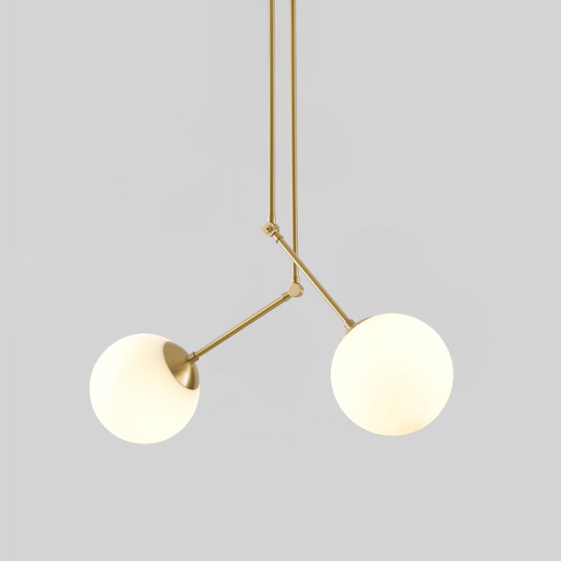 Simple Ball Multi Light Pendant White Glass 2 Heads Living Room Ceiling Lamp in Brass with Adjustable Node Clearhalo 'Ceiling Lights' 'Glass shade' 'Glass' 'Modern Pendants' 'Modern' 'Pendant Lights' 'Pendants' Lighting' 520084