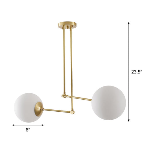 Simple Ball Multi Light Pendant White Glass 2 Heads Living Room Ceiling Lamp in Brass with Adjustable Node Clearhalo 'Ceiling Lights' 'Glass shade' 'Glass' 'Modern Pendants' 'Modern' 'Pendant Lights' 'Pendants' Lighting' 520085