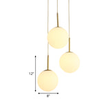 Orb Hanging Ceiling Light Modernism White Glass 3 Lights Brass Multi Lamp Pendant with Round Canopy Clearhalo 'Ceiling Lights' 'Glass shade' 'Glass' 'Modern Pendants' 'Modern' 'Pendant Lights' 'Pendants' Lighting' 520090