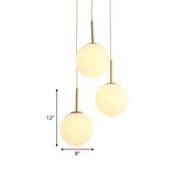 Orb Hanging Ceiling Light Modernism White Glass 3 Lights Brass Multi Lamp Pendant with Round Canopy Clearhalo 'Ceiling Lights' 'Glass shade' 'Glass' 'Modern Pendants' 'Modern' 'Pendant Lights' 'Pendants' Lighting' 520090