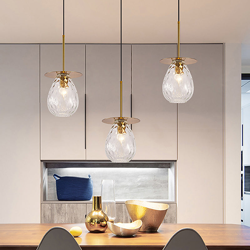 Modern Modo Hanging Light Clear Lattice Glass 3-Head Dining Room Cluster Pendant Lamp in Brass, 6"/8" Wide Clearhalo 'Ceiling Lights' 'Glass shade' 'Glass' 'Modern Pendants' 'Modern' 'Pendant Lights' 'Pendants' Lighting' 520097