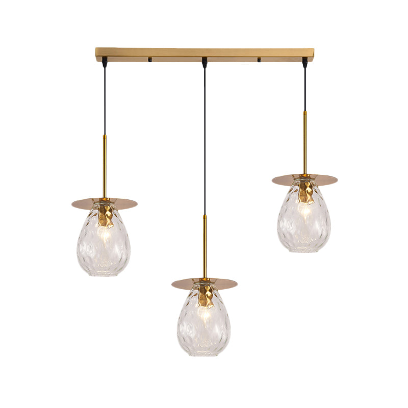 Modern Modo Hanging Light Clear Lattice Glass 3-Head Dining Room Cluster Pendant Lamp in Brass, 6"/8" Wide Clearhalo 'Ceiling Lights' 'Glass shade' 'Glass' 'Modern Pendants' 'Modern' 'Pendant Lights' 'Pendants' Lighting' 520098