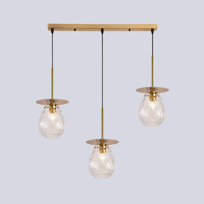Modern Modo Hanging Light Clear Lattice Glass 3-Head Dining Room Cluster Pendant Lamp in Brass, 6"/8" Wide Clearhalo 'Ceiling Lights' 'Glass shade' 'Glass' 'Modern Pendants' 'Modern' 'Pendant Lights' 'Pendants' Lighting' 520099