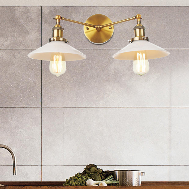 2 Lights Wall Hanging Light Vintage Cone Opal Glass Sconce Lighting Fixture in Bronze/Copper/Brass Clearhalo 'Art deco wall lights' 'Cast Iron' 'Glass' 'Industrial wall lights' 'Industrial' 'Middle century wall lights' 'Modern' 'Rustic wall lights' 'Tiffany' 'Traditional wall lights' 'Wall Lamps & Sconces' 'Wall Lights' Lighting' 520169