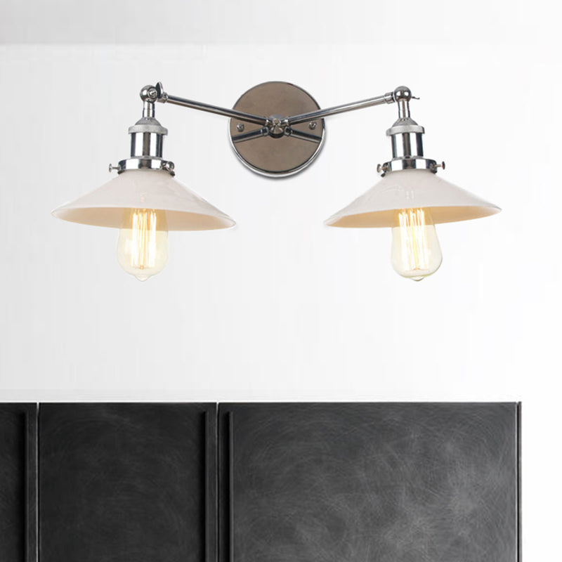 2 Lights Wall Hanging Light Vintage Cone Opal Glass Sconce Lighting Fixture in Bronze/Copper/Brass Clearhalo 'Art deco wall lights' 'Cast Iron' 'Glass' 'Industrial wall lights' 'Industrial' 'Middle century wall lights' 'Modern' 'Rustic wall lights' 'Tiffany' 'Traditional wall lights' 'Wall Lamps & Sconces' 'Wall Lights' Lighting' 520171