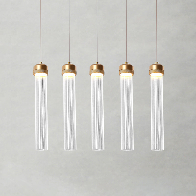 Tubular Clear Glass Cluster Pendant Light Minimalism 5-Light Brass Hanging Ceiling Lamp Clearhalo 'Ceiling Lights' 'Chandeliers' 'Glass shade' 'Glass' 'Modern Pendants' 'Modern' 'Pendant Lights' 'Pendants' Lighting' 520200